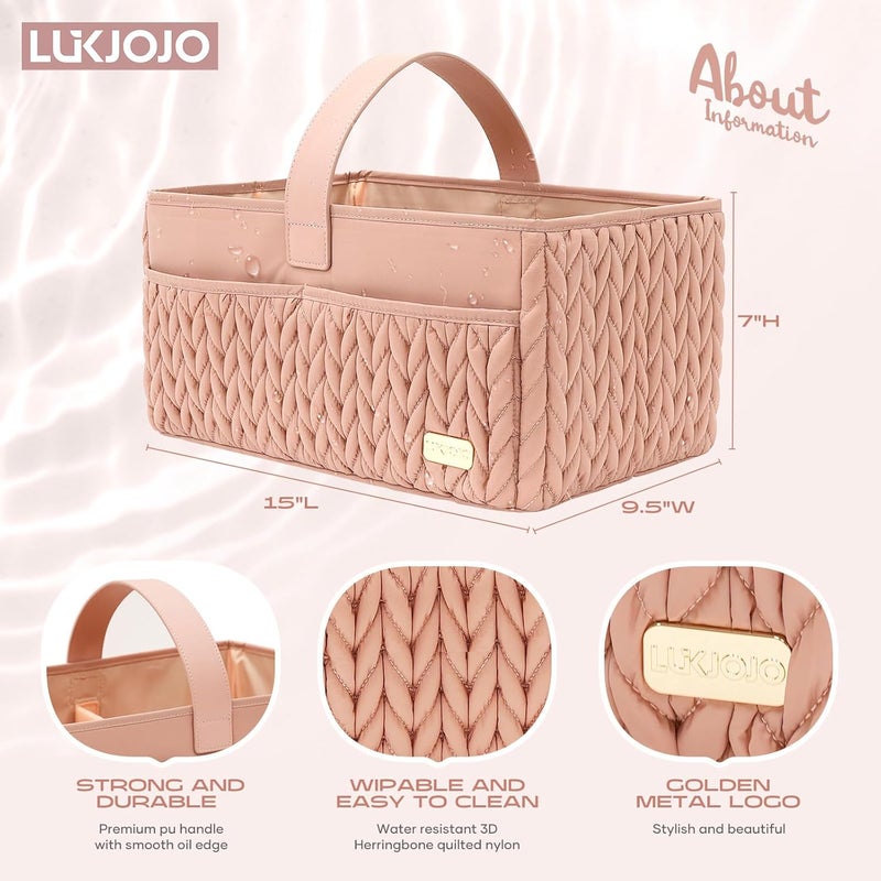 LUKJOJO Luxurious Baby Diaper Caddy, Nursery Storage Basket for Newborn Boy and Girl, Travel Baby Basket for Diapers Baby Wipes, Organizer Tote Bag Storage Bin, Baby Shower Gifts(dusty rose) - Image 4